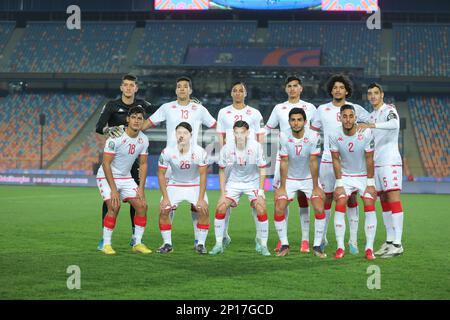 Égypte, le Caire 03 mars 2023 - Tunisie photo de l'équipe de moins de 20 ans lors du quart finale du match entre le Congo de moins de 20 ans et la Tunisie de moins de 20 ans de TotalEnergies de moins de 20 ans coupe de l'Afrique des Nations Egypte 2023 et se qualifie pour la FIFA de moins de 20 coupe du monde 2023 en Indonésie. Stade international du Caire au Caire, Égypte, 2023. Crédit photo SSSI : Sebo47/Alamy Live News Banque D'Images