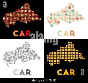 Carte de VOITURE. Collection de cartes de VOITURE dans un style pointillé. Frontières du pays remplies de rectangles pour votre conception. Illustration vectorielle. Illustration de Vecteur