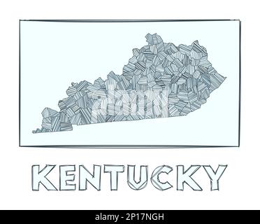 Carte du Kentucky. Échelle de gris carte dessinée à la main de l'état US. Zones remplies avec des bandes de haches. Illustration vectorielle. Illustration de Vecteur