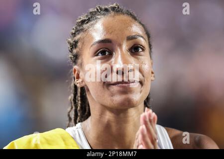 Istanbul, Turquie. 03rd mars 2023. Athlétisme/Hall: Championnats d'Europe, Pentathlon féminin, Nafissatou Thiam de Belgique applaudit après la victoire. Credit: Oliver Weiken/dpa/Alay Live News Banque D'Images