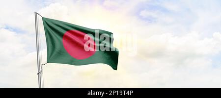 Drapeau bangladais sur fond de ciel. 3D rendu Banque D'Images