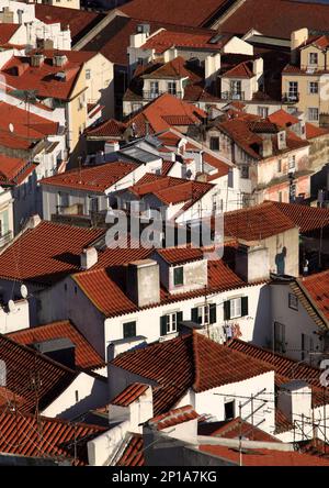 Portugal, Lisbonne. Vue sur le toit du quartier historique récemment rénové d'Alfama. Banque D'Images