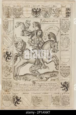 Maximilian, duc d'Autriche, à cheval, 1492. Banque D'Images