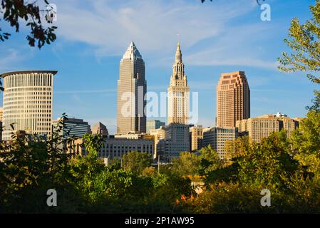 Centre-ville de Cleveland, Ohio, en début de soirée Banque D'Images