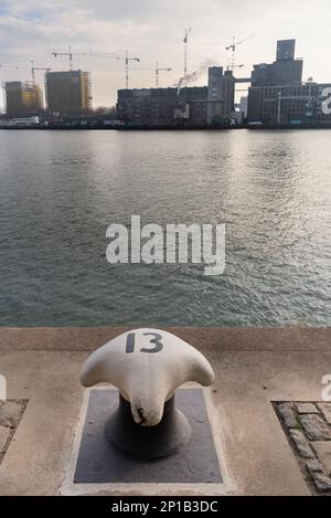 Rotterdam, pays-Bas-21 novembre 2018 : architecture moderne dans le port de Rotterdam, situé sur la rive sud de la Nouvelle Meuse et du fleuve bollard W Banque D'Images