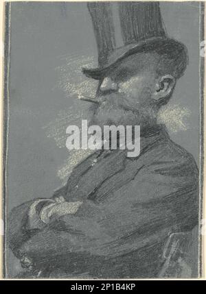 Homme à Top Hat, fumer un cigare, fin 19th siècle. Banque D'Images