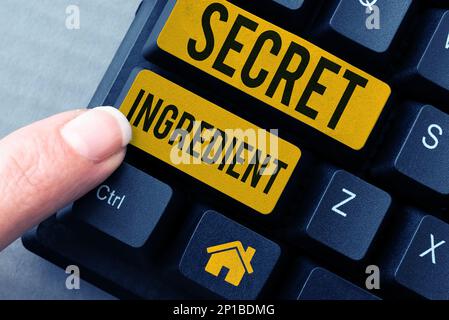 Texte d'écriture ingrédient secret. Concept Internet technique spéciale ou matériaux utilisés par une entreprise dans la fabrication de ses produits Banque D'Images