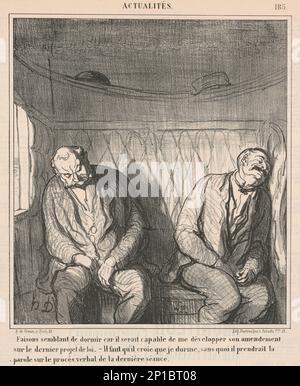 Faisons semblant de dormir..., 19th siècle. Deux hommes prétendant dormir afin de profiter de l'autre. Banque D'Images