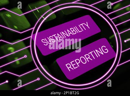 Affiche le rapport Sustainability. Le concept d'entreprise donne des performances environnementales économiques en matière d'information Banque D'Images