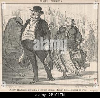 M. et Mme Prudohomme revenu de la foire ..., 19th Century.esquisses parisiennes - M. et Mme Prudhomme revenant de la foire... Banque D'Images