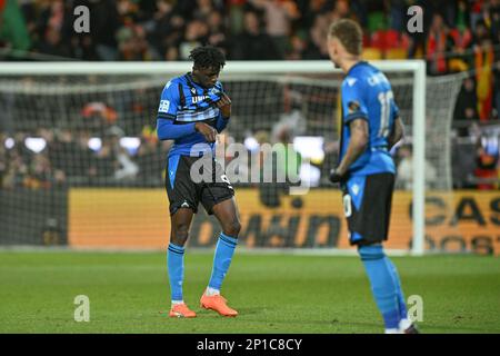 Abakar Sylla (94) du Club Brugge photographié ayant l'air abattu et déçu lors d'un match de football entre KV Ostende et Club Brugge KV pendant le 28 ème jour de match de la Ligue Pro Jupilier pour la saison 2022-2023 , le vendredi 3 mars 2023 à Ostende , Belgique . PHOTO SPORTPIX | David Catry Credit: Sportpix/Alay Live News Banque D'Images