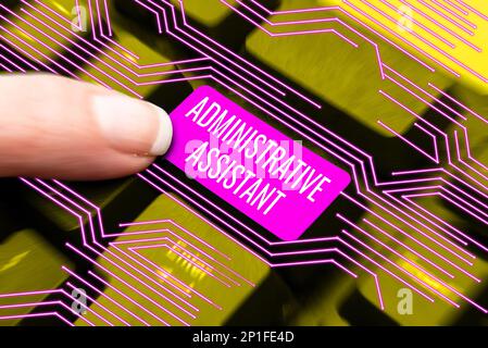 Affiche l'Assistant d'administration. Présentation de l'entreprise Spécialiste du support administratif tâches administratives Banque D'Images