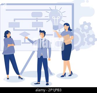 Nouveau projet de démarrage, groupe de personnes diverses discuter de l'idée d'affaires, vecteur plat illustration moderne Illustration de Vecteur
