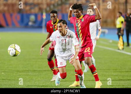 Le Caire, Égypte. 3rd mars 2023. Jibril Othman (avant) de Tunisie participe au quart de finale du match de football entre le Congo et la Tunisie à la CAF 2023 (Confédération africaine de football) U-20 coupe des nations de l'Afrique au Caire, en Égypte, au 3 mars 2023. Credit: Ahmed Gomaa/Xinhua/Alamy Live News Banque D'Images