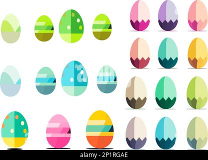 Oeufs de Pâques pour le jour de pâques doux et coloré avec des motifs de décoration sur fond blanc. Ensemble d'œufs de Pâques colorés à utiliser à Pâques Illustration de Vecteur