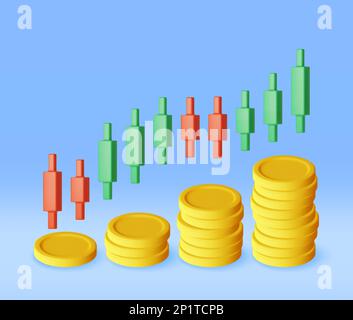 3D flèche du graphique des actions de croissance avec des pièces d'or Illustration de Vecteur