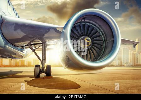 moteur de jet d'un avion de ligne moderne contre un horizon Banque D'Images