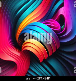 3d arrière-plan abstrait coloré avec lignes de forme, lignes courbes. Illustration futuriste, moderne et arc-en-ciel. Couleurs néon Banque D'Images