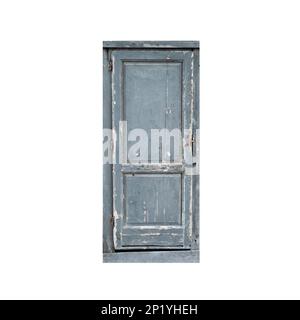 Ancienne porte en bois gris isolée sur blanc, texture photo d'arrière-plan Banque D'Images