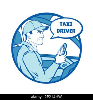 Intérieur du véhicule conducteur conduite sur roues. Autocollant vectoriel sur fond blanc. Illustration de Vecteur