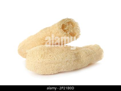 Deux éponges naturelles de loofah isolées sur blanc Banque D'Images