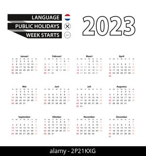 Calendrier 2023 en néerlandais, la semaine commence à partir du dimanche. Illustration vectorielle. Illustration de Vecteur