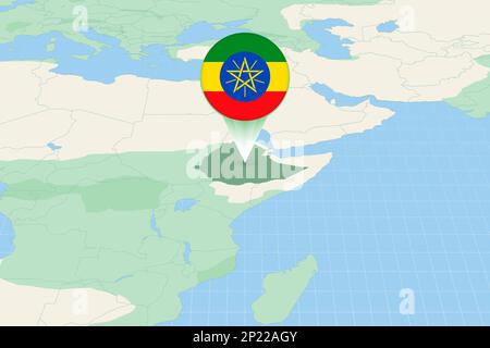 Illustration de la carte de l'Éthiopie avec le drapeau. Illustration cartographique de l'Éthiopie et des pays voisins. Carte vectorielle et indicateur. Illustration de Vecteur