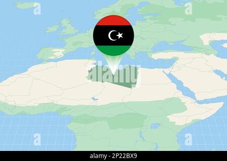 Illustration de la carte de la Libye avec le drapeau. Illustration cartographique de la Libye et des pays voisins. Carte vectorielle et indicateur. Illustration de Vecteur