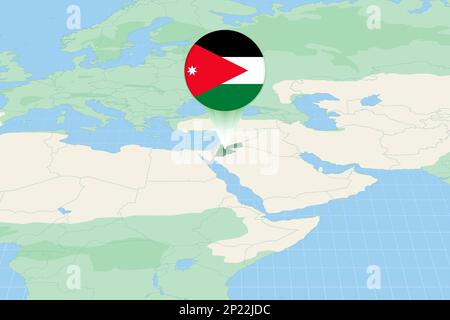 Illustration de la carte de la Jordanie avec le drapeau. Illustration cartographique de la Jordanie et des pays voisins. Carte vectorielle et indicateur. Illustration de Vecteur