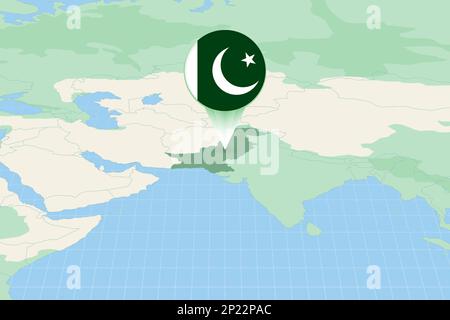 Illustration de la carte du Pakistan avec le drapeau. Illustration cartographique du Pakistan et des pays voisins. Carte vectorielle et indicateur. Illustration de Vecteur