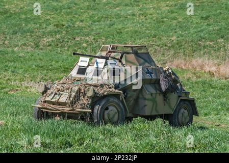 Leichter Panzerspahwagen, WW2 véhicule de reconnaissance blindé léger allemand, lors de la reconstitution de la bataille de WW2, Jelenia Gora, Basse-Silésie, Pologne Banque D'Images