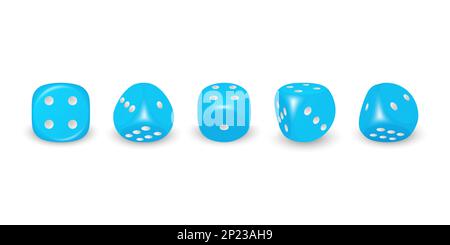 Vector 3D jeu bleu réaliste Dice avec Black Dots Icon Set gros plan isolé sur fond blanc. Cubes de jeu pour jouer dans différentes positions Illustration de Vecteur