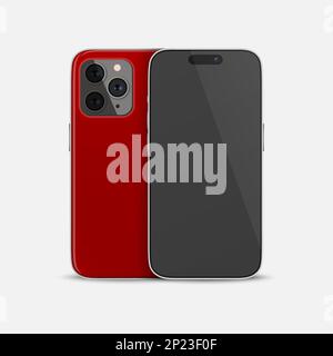 Étui pour smartphone Vector 3D Realistic Red. Modèle de conception de téléphone pour maquette. Téléphone, face avant et face arrière, vue avant Illustration de Vecteur