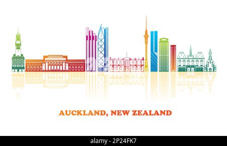Colorfull panorama Skyline de la ville d'Auckland, Nouvelle-Zélande - illustration vectorielle Illustration de Vecteur