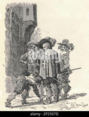 TROIS MOUSQUETAIRES. /D'Artagnan, Athos, Aramis et Porthos. Illustration d'une édition de la fin du 19th siècle, par Alexander Dumas pere. Illustration de Maurice Leloir. Banque D'Images