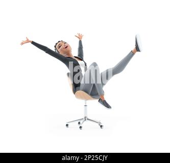 3d femme de personnage réussie dans une chaise de bureau, illustration isolée sur fond blanc Banque D'Images