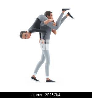 3d personnage homme portant une femme en colère sur son épaule, illustration isolée sur fond blanc Banque D'Images