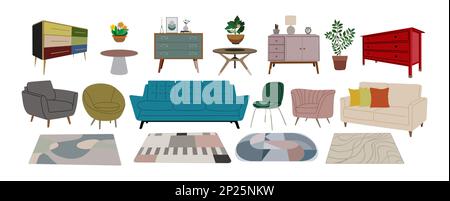 Ensemble de meubles de maison, décoration d'intérieur symboles vectoriels Illustration de Vecteur