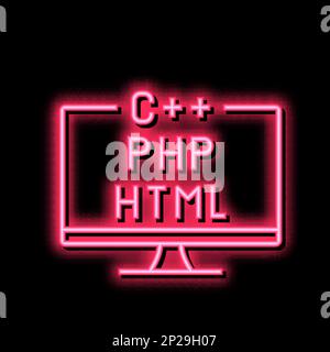 codage sur différentes langues de programme illustration de l'icône de néon Illustration de Vecteur