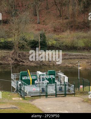 Station de pompage d'eau Severn Trent sur la rivière Severn à Trimpley, Worcestershire, Angleterre, Royaume-Uni. Banque D'Images