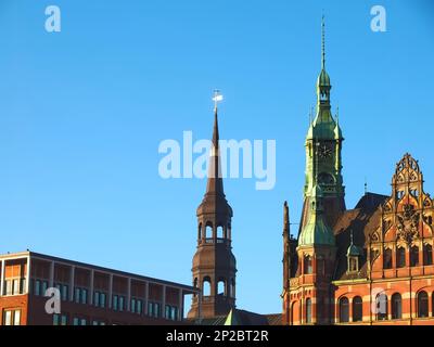 Beau bâtiment Speicherstadtrathaus à Hambourg Banque D'Images