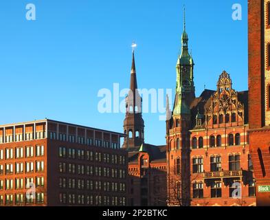 Beau bâtiment Speicherstadtrathaus à Hambourg Banque D'Images