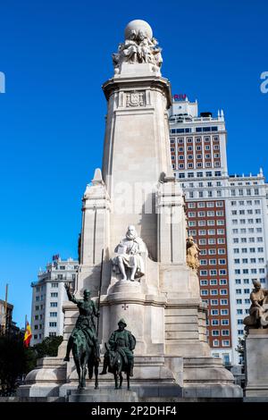 Monument à Miguel de Cervantes, Madrid, Espagne. Banque D'Images