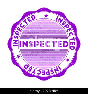 Badge inspecté. Timbre rond de mot grunge avec texture dans le thème de couleur Nebula. Joint géométrique de style vintage inspecté avec bandes dégradées. vec élégant Illustration de Vecteur