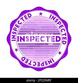 Badge inspecté. Timbre rond de mot grunge avec texture dans le thème de couleur Nebula. Sceau inspecté géométrique de style vintage avec rayures dégradées. Illustration de Vecteur