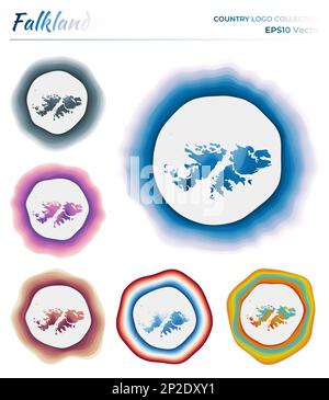 Collection de logos Falklands. Badge coloré du pays. Calques autour de la forme de la bordure des Malouines. Illustration vectorielle. Illustration de Vecteur