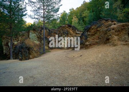 Belles formations rocheuses au milieu de la forêt. Montagnes polonaises Banque D'Images