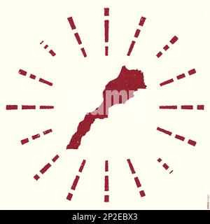 Logo du Maroc. Affiche grunge Sunburst avec carte du pays. Forme du Maroc rempli de chiffres hexagonaux avec rayons solaires autour. Illustrat vectoriel net Illustration de Vecteur