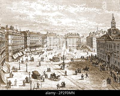 Une illustration ancienne de la Puerta del sol, Madrid, Espagne --- una ilustración vintage de la Puerta del sol, Madrid, España --- Banque D'Images