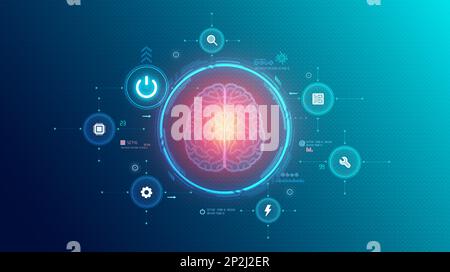 Neurotechnologie et neurosciences computationnelles - nouvelles technologies utilisées pour étudier et influencer le système nerveux humain - Illustration conceptuelle Banque D'Images